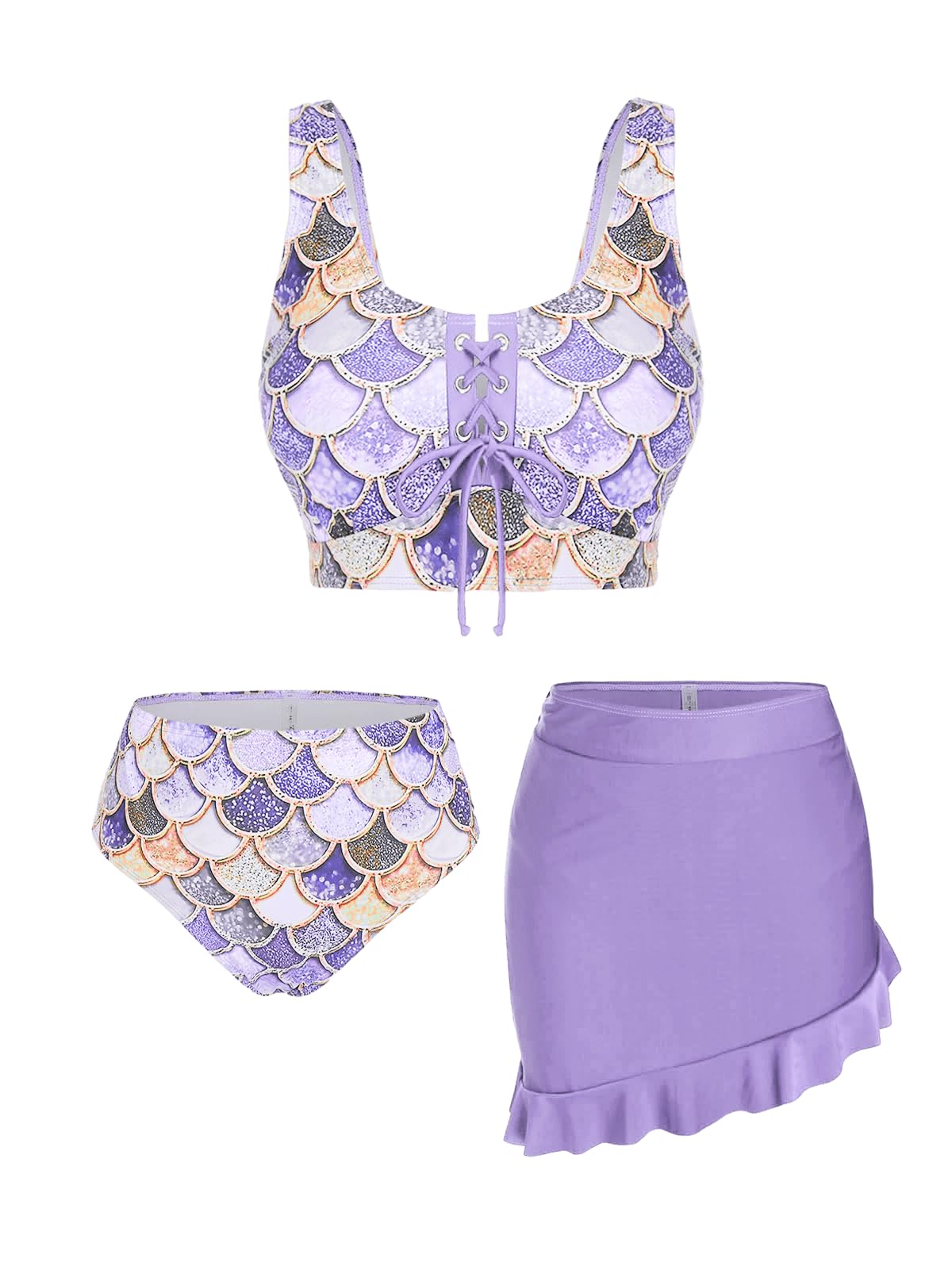 Hanna Nikole Plus Size Women 3 Piece Tankini Swimsuit Tummy Control