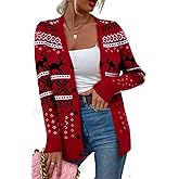 Ugly Christmas Sweater for Women Christmas Cardigans Funny Xmas Open Front Button Down Knit Coat Outwear