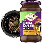 Patak&rsquo;s Brinjal Eggplant Pickle - Medium Heat Spicy Indian Pickle Relish w/Mustard Seeds, Garlic &amp; Aromatic Spices - Vegan &amp; Gluten-Free Indian Eggplant Achar - Ready to Serve - 11oz Jar (Pack of 1)