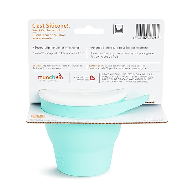 MUNCHKIN SNACK CATCHER TODDLER SNACK CUP WITH LID, SILICONE, COLLAPSABLE, MINT