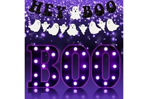 GOSODENY 4 PCS Halloween Decoration LED Light Up Letter "Boo" Lights (Black Housing) + Ghost Banner Halloween Decorations for Home Kitchen Fireplace Halloween Party Table Decoration Supplies(Black)