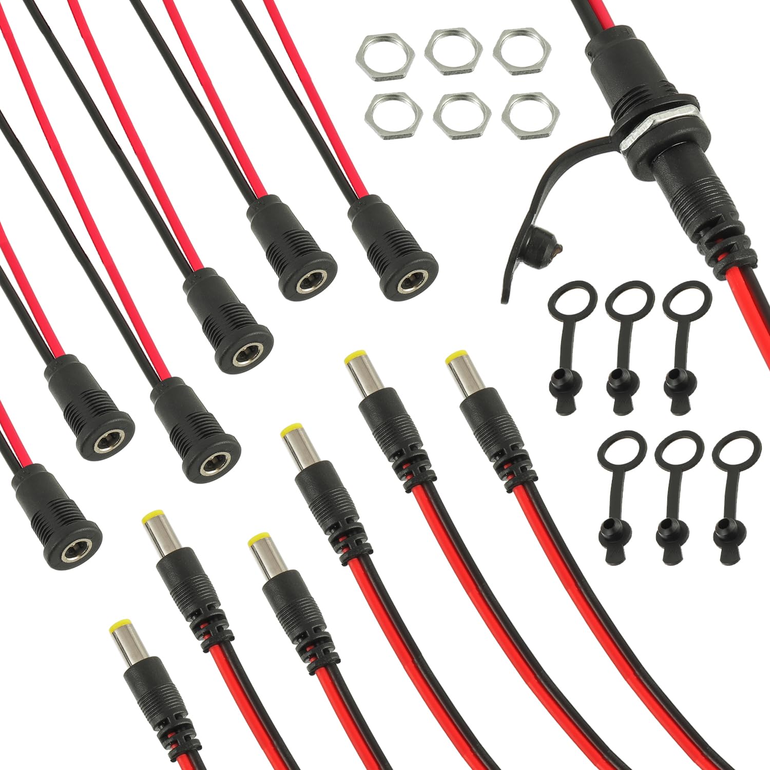 Photo 1 of HUAREW 6 Pcs 5.5 x 2.1mm DC Power Jack Threaded Female Panel Mount Barrel Connector Adapter Kit with Waterproof Cover Cap