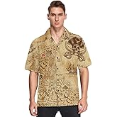 Men's Hawaiian Shirts Retro Antique Pirates Adventure Treasure Map Compass Short Sleeve Beach Shirt Button Down Summer Shirts