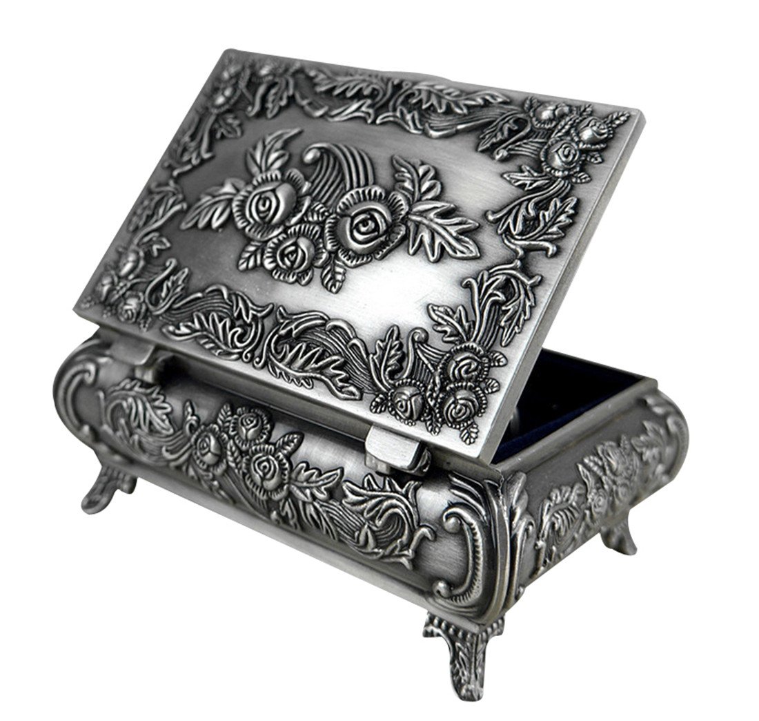 Unendlich U Infinite U Luxurious Retro Style Rectangle Pink Women Trinket Jewelry Box Antique Silver Valentine's Day Jewelry Box