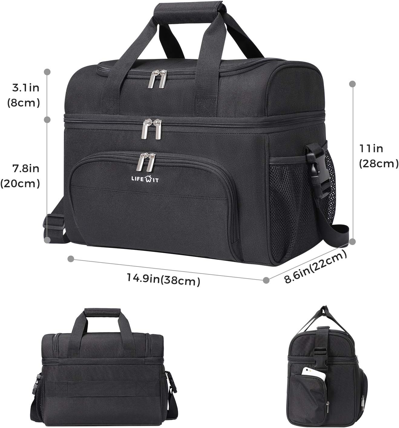 Lifewit Collapsible Cooler Bag 32-Can Insulated Leakproof Soft Cooler Portable Double Decker Cooler Tote for Trip/Picnic/Sports/Flight, Black : Sports & Outdoors
