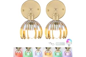 GEEZO Vintage Battery Operated Wall Sconce, with Rechargeable Battery Powered Wall Light with Remote Control for Bedside Bedr