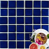 Tenedos 2x2 Cobalt Blue Porcelain Mosaic Tile &ndash; Square Pattern for Swimming Pool, Shower &amp; Backsplash, Mesh-Mounted (1 Sheet), Not Peel and Stick