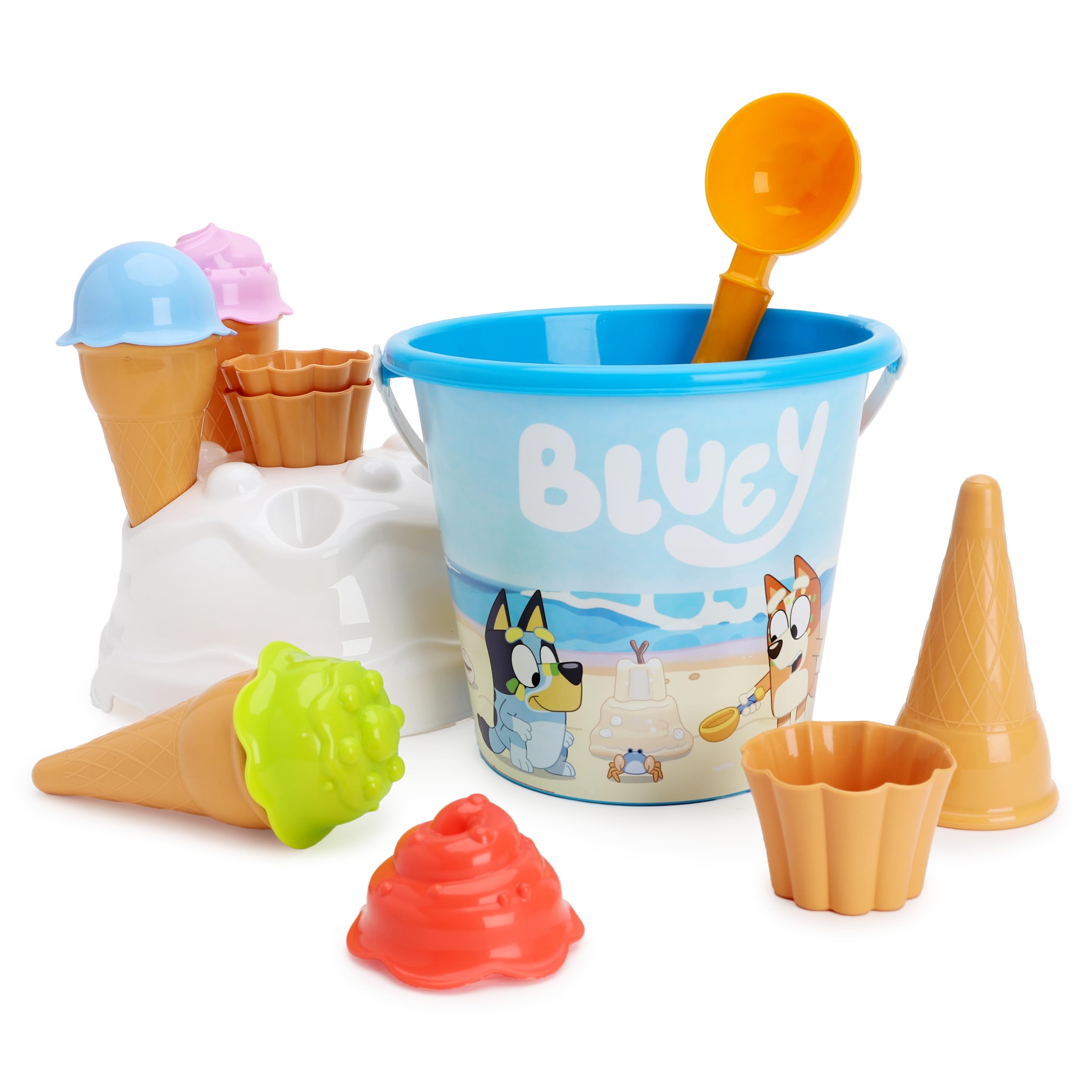 Toyland® Bluey & Bingo 14 Piece Bucket & Scoop Set With Ice Cream Cones - Sand & Water Play - Beach Toys - Age 2 Years+