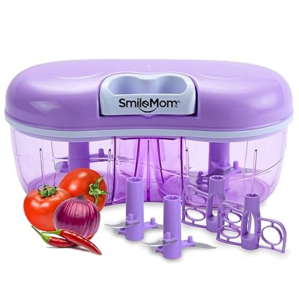 Smile Mom Twin Plastic Handy Vegetable Chopper, Cutter, Mixer Set for Kitchen, 4 Interchangeable Blade, Violet (1500 ML)
