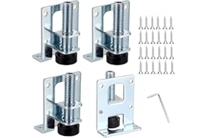 OwnMy 4 Packs Heavy Duty Adjustable Furniture Leveling Feets L Shaped Furniture Leveler Legs, Furniture Mounting Brackets Metal Leveling Load Table Leg for Workbench Cabinet Wardrobe, 2.2" H