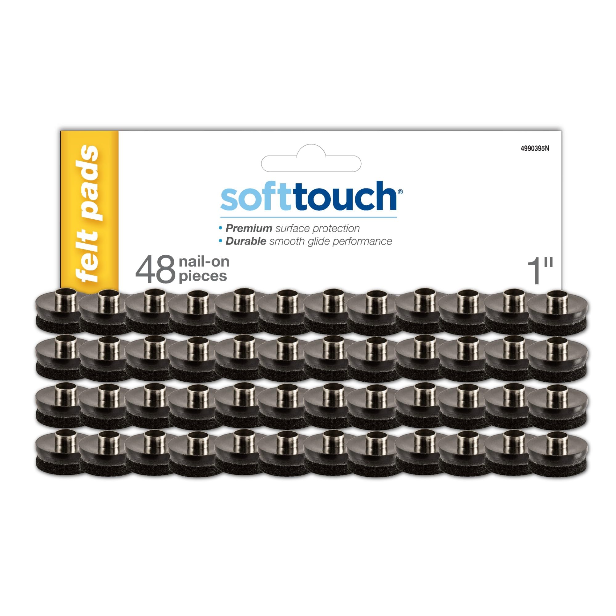 SOFTTOUCH 4990395N Nail on Heavy Duty Felt Pads for Wood Furniture to Protect Your Hard Floor Surfaces from Scratches, Black, 1 Inch