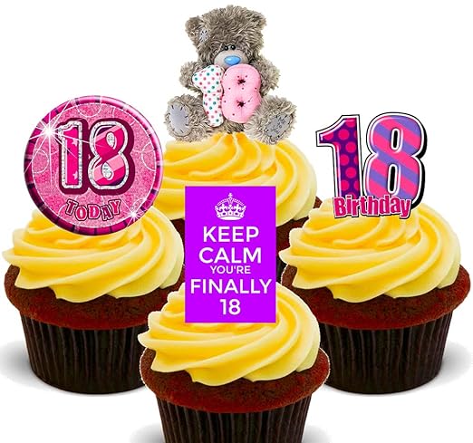 18º cumpleaños Chica, Morado Comestible Cupcakes Cuello Wafer ...