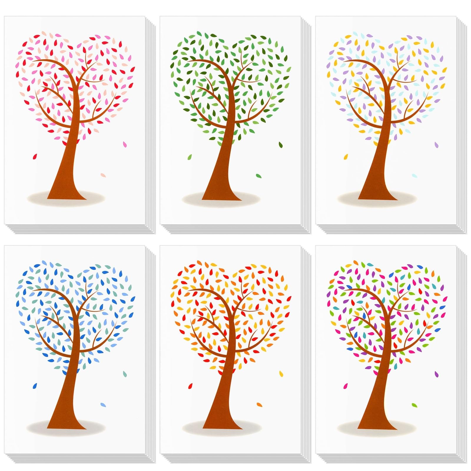 Best Paper Greetings All Occasion Greeting Cards (48-Pack) - 6 Colourful Heart Shaped Tree Designs - Blank On The Inside, Envelopes Included - 10 x 15 Centimetres
