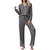 Ekouaer Pajama Sets Women Classic Long Sleeve Button Down Sleepwear Soft Pjs Lounge Sets
