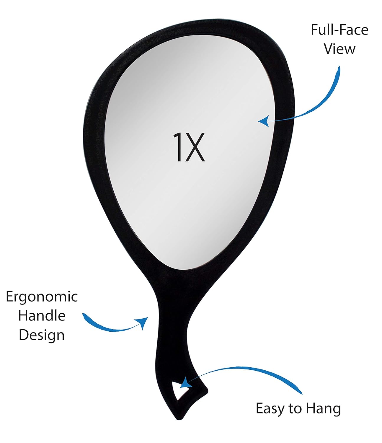 Zadro Teardrop Hand Mirror, Large, Black: Beauty