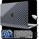 MEEgoodo for M4/M3/M2 MacBook Air 15.3 inch Case 2025 2024 2023, Case Fit Model (A3241/A3114/A2941) for MacBook Air 15 inch, Laptop Hard Shell with Keyboard Cover, White Polka Dot