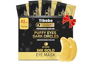 Tibobo Under Eye Patches (25 Pairs) - Stocking Stuffers Gifts for Women, 24K Gold Eye Masks Enriched with Abundant Collagen | Diminish Dark Circles and Puffiness | Anti-Aging, Smooth Fine Line