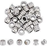 UNICRAFTALE 30pcs 3 Styles Column Beads Stainless Steel Parachute Cord Bead 6mm Large Hole Bead Metal Lanyard Beads Spacer for DIY Jewelry Findings Making