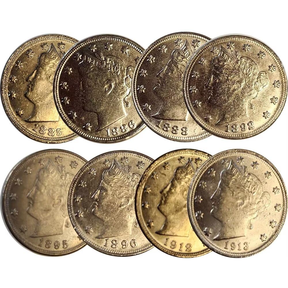 Photo 1 of 8pcs 1885-1913 Coins U.S. Liberty Head (Barber) Coins Replica Morgan Coin 5 Cents