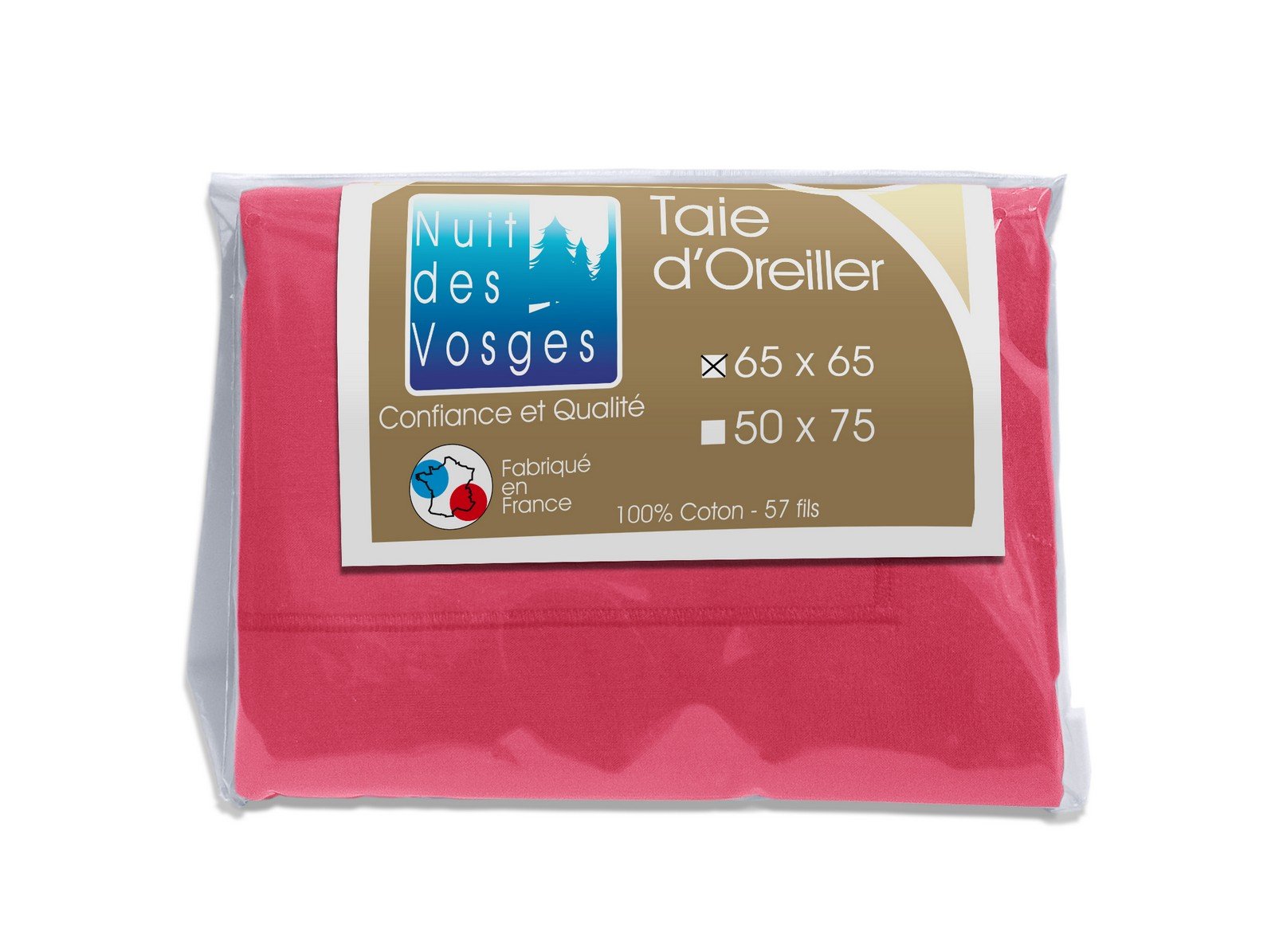 Nuit des Vosges Cotoval - Plain Cotton Pillowcase, Cotton, raspberry, 65x65