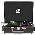 Record Player with Built-in 2 Speakers Vintage 3-Speed Portable Bluetooth Suitcase Vinyl LP Turntable Player with USB Recording MP3 Converter RCA/AUX/Headphone Out Black & Rose Gold