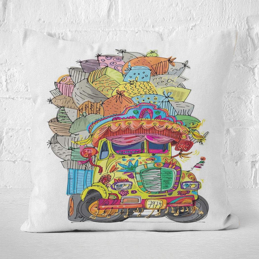 amazon com qryipd throw pillow cover vintage overloaded indian lorry full cargo truck caricature art comfortable print living room car sofa bedroom polyester pillowcase home decor cushion case 18x18 inch home kitchen amazon com