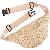 SEWACC Summer Straw Fanny Pack for Women Mini Waist Bag Crossbody Chest Pouch Lightweight 12.2 X 6.3 X 0.8 Inch
