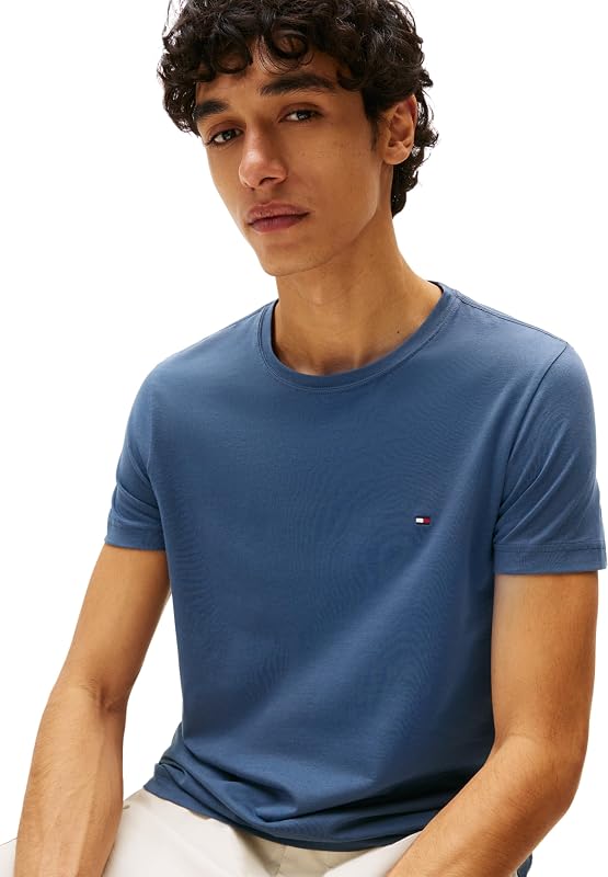 T-Shirt Manches Courtes Homme Stretch Slim Fit Tee Col Ras-du-Cou, Bleu (Aegean Sea), S — photo 3 sur 5