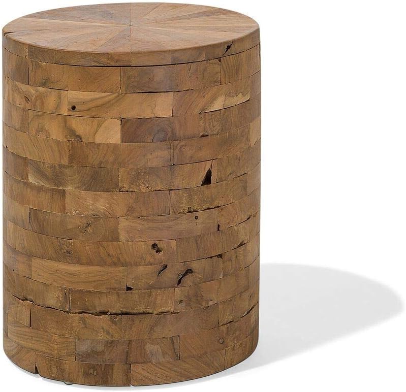 Accent Side Table Teak Distressed Weathered Wood Natural Design Brant Beliani Amazon Co Uk Kitchen Home