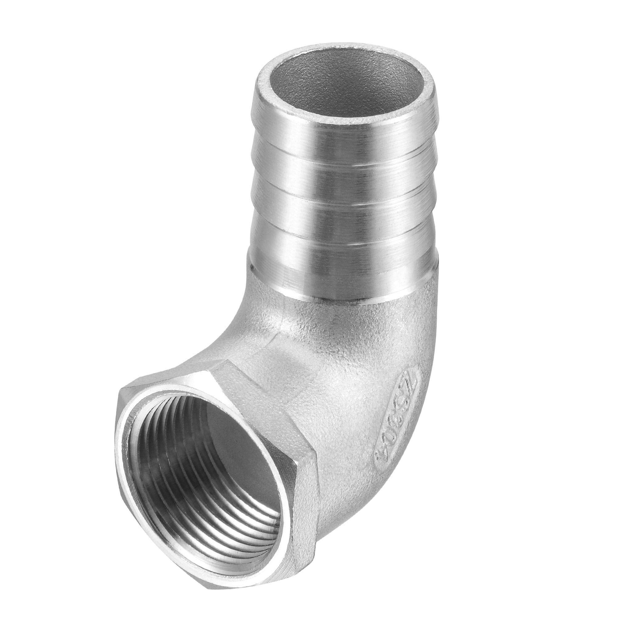 sourcing map 304 Stainless Steel Hose Barb Fitting Elbow, 25mm Barbed x 3/4" NPT Female Pipe Connector Adapter for Water Fuel Air