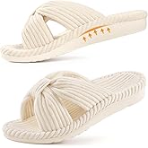 Litfun Orthopedic Arch Support Slippers for Women Comfortable Open Toe Indoor House Slippers Corduroy Cross Bow Bedroom Shoes for Plantar Fasciitis