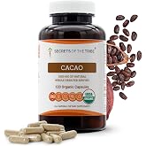 Secrets of the Tribe Cacao 120 Capsules, 1000 mg, USDA Organic Cacao (Theobroma Cacao) Dried Raw Beans (120 Capsules)