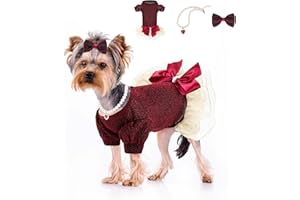 IVRRISS Dog Fancy Dresses for Small Dogs, Sparkly Sequin Pet Princess Dress Holiday Festival Puppy Outfits Pet Apparel Wedding Birthday Thanksgiving Christmas Dress(Burgundy,S)