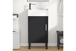 YITAHOME 16 Inch Bathroom Vanity with Sink, Bathroom Cabinet Vanity for Small Space, Freestanding Storage Bathroom Vanity with 1 Soft Closing Cabinet, Black