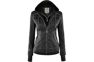 Made By Johnny Faux Leather Jacket Women Motorcycle Coat for Biker with Removable Hood