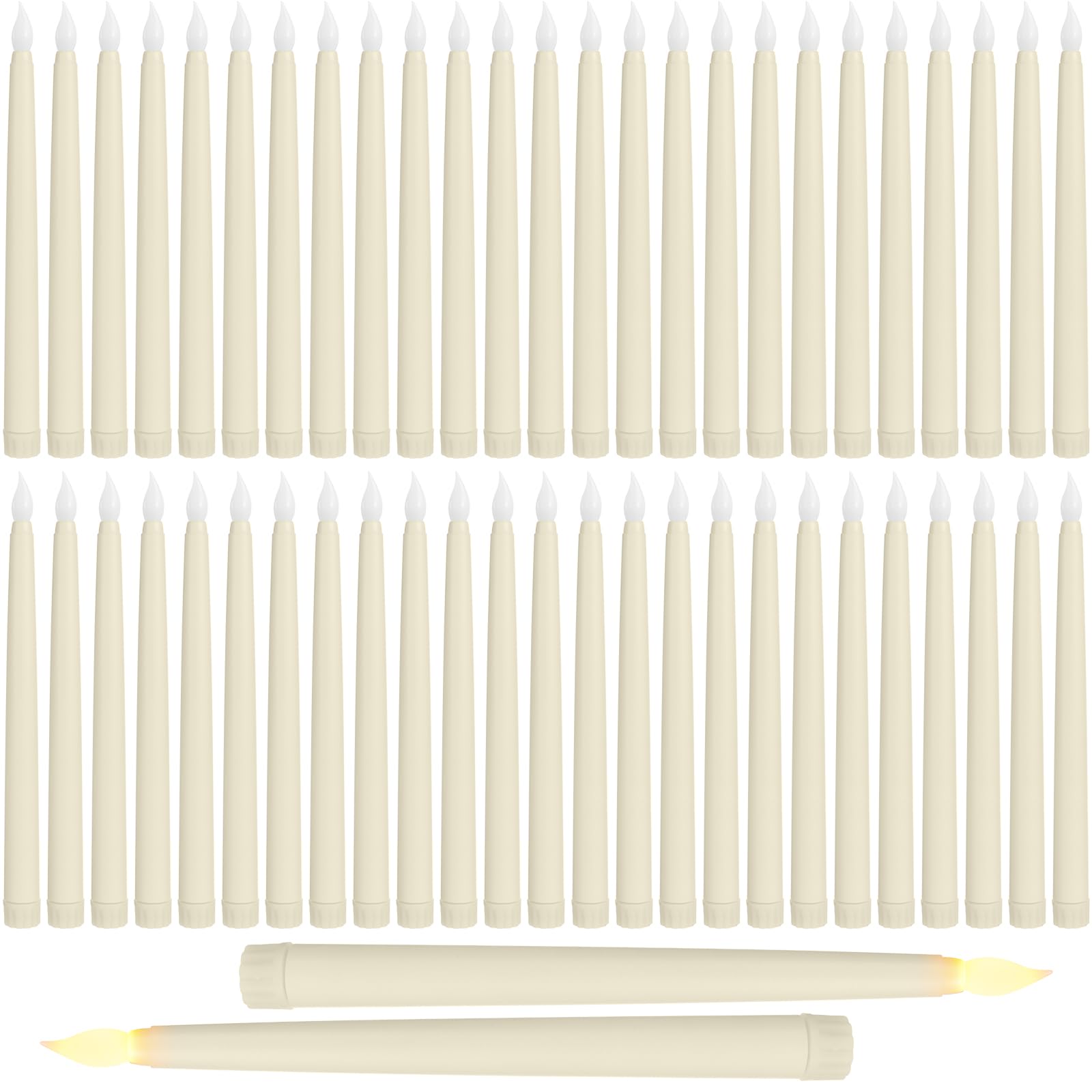 Photo 1 of Baquler Flameless Flicker Taper Candles LED Candles Flickering Warm White Light Ivory LED Candlesticks Window for Christmas Wedding Home Decor(9.7 Inches,50)