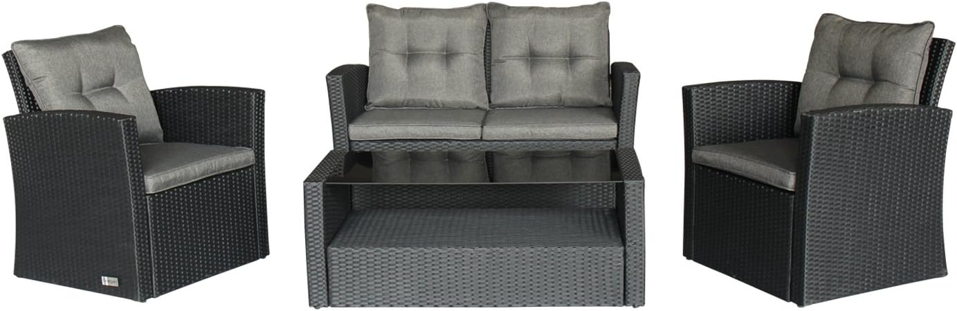 Amazon Com Magari Furniture Mag 1601s2 4 Piece Complete Outdoor Rattan Patio Pool Garden Set 4 Seater Black Garden Outdoor