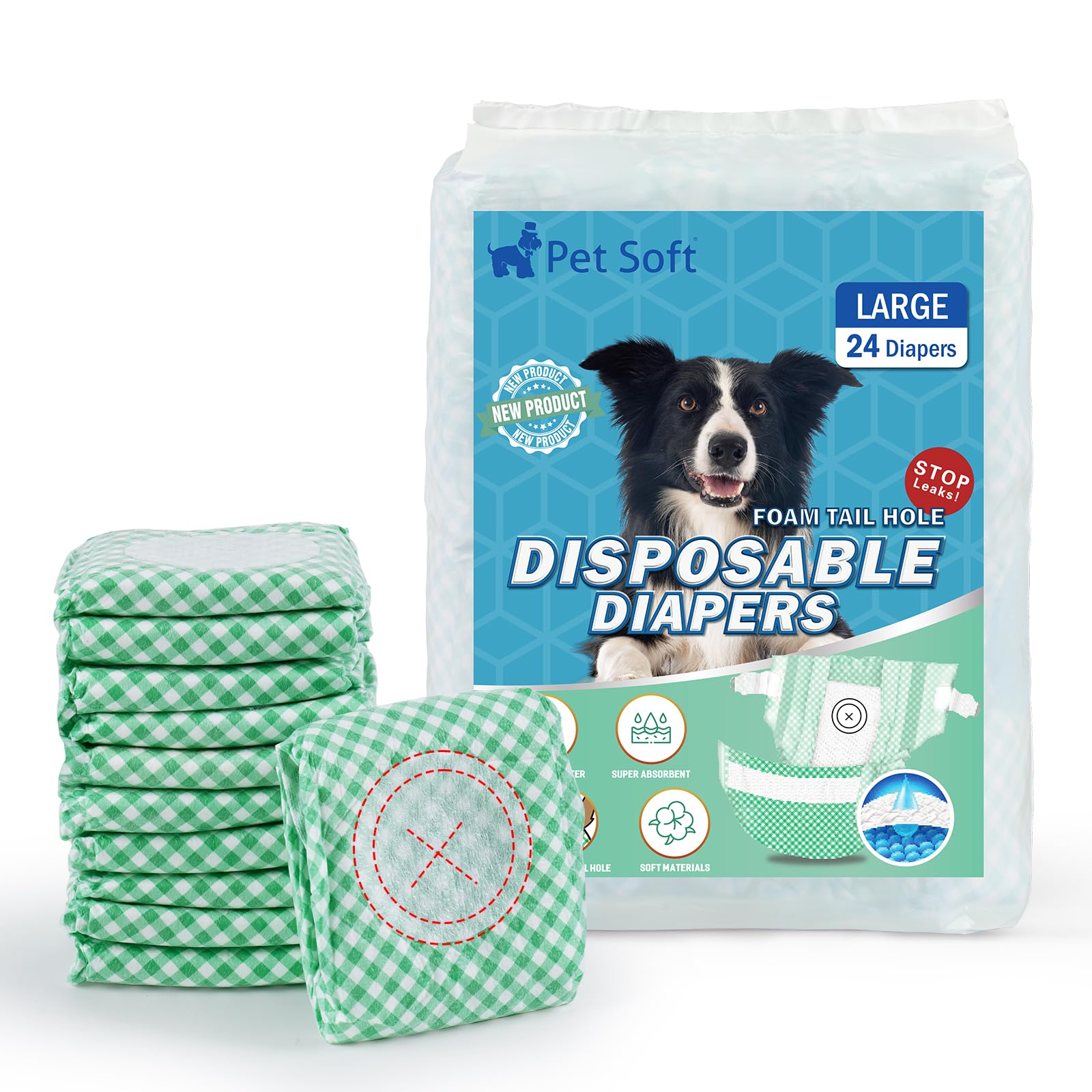 Pet Soft Dog Nappies Female, 24 Count Super Absorbent Disposable Dog Diapers for Female Doggy Puppy Cat with Adjustable Tail Hole