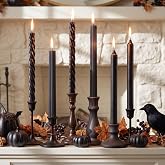 MTLEE 6 Pack Black Halloween Taper Candles, 10 in Unscented Candlestick Set | Spiral Ribbed Smooth, Dripless, Smokeless, Halloween Wiccan and Pagan Rituals, Meditation, Gothic Decoration and Dinner Party
