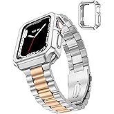 TISIMO Compatible with Apple Watch Band 45mm 44mm 42mm 41mm 40mm 38mm,Stainless Steel Metal iWatch Band with TPU Case for Apple Watch Series 9 8 7 6 5 4 3 2 1 SE SE2 Men and Women