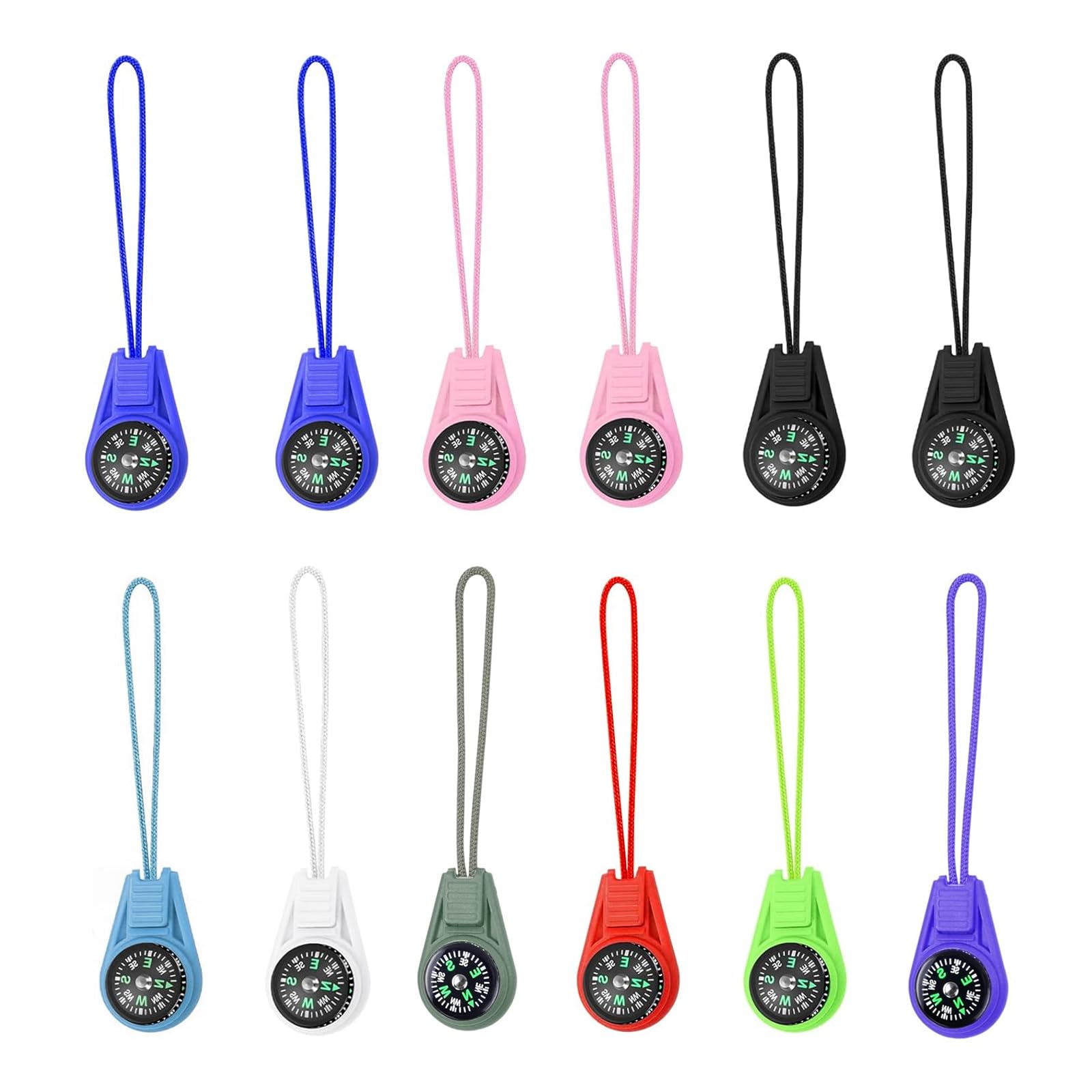 MisFun 12 Pcs Mini Compass, Multicolor Kids Compass Paracord Compass Keychain Kids Compass for Outdoor Activities Hiking Survival