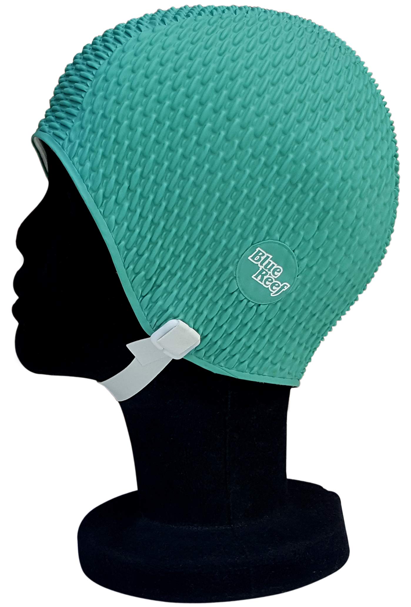 Blue Reef Bubble Pimple Effect Dark Shades Single Solid Colour Ladies Classic Retro Swimming Hat Swim Cap One Size Average Adults Adjustable Strap (Dark Green)