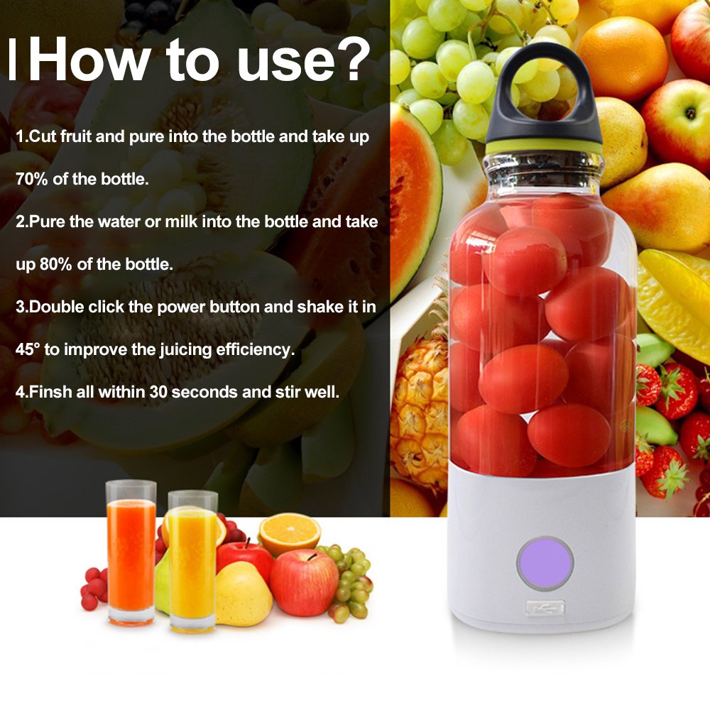 Vert Portable Juicer Tasse Baffect Electrique Usb Rechargeable Mini Jus Blender Sport Juice Maker Melangeur De Fruits Smoothie Maker Pour Fruits Et Legumes Jus Milkshake Smoothie Bebe Nourriture 600 Ml Cuisine Maison