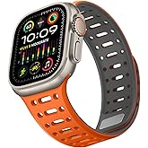 ZZDZZ Compatible with Apple Watch Band 49mm 46mm 45mm 44mm 42mm 41mm 40mm 38mm, Magnetic Silicone Sport Breathable Strap for iWatch Ultra 3/2/1 SE3 Series 11 10 9 8 7-1 (49/46/45/44/42, Orange/Gray)
