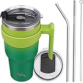 Konokyo 40 oz Tumbler with Handle and 2 Straw 2 Lid, Insulated Water Bottle Stainless Steel Vacuum Cup Reusable Travel Mug,Matcha Green