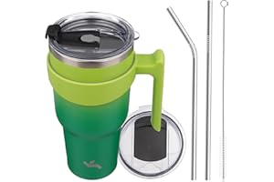 Konokyo 40oz Tumbler with Handle and 2 Straw 2 Lid, Insulated Water Bottle Stainless Steel Vacuum Cup Reusable Travel Mug,Matcha Green