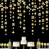 Gold 22nd Birthday Decorations Number 22 Circle Dot Star Garland Streamer Bunting Banner Backdrop for Women Mens Feeling 22 Twenty Two Years Old Birthday Happy 22th Anniversary Party Supplies