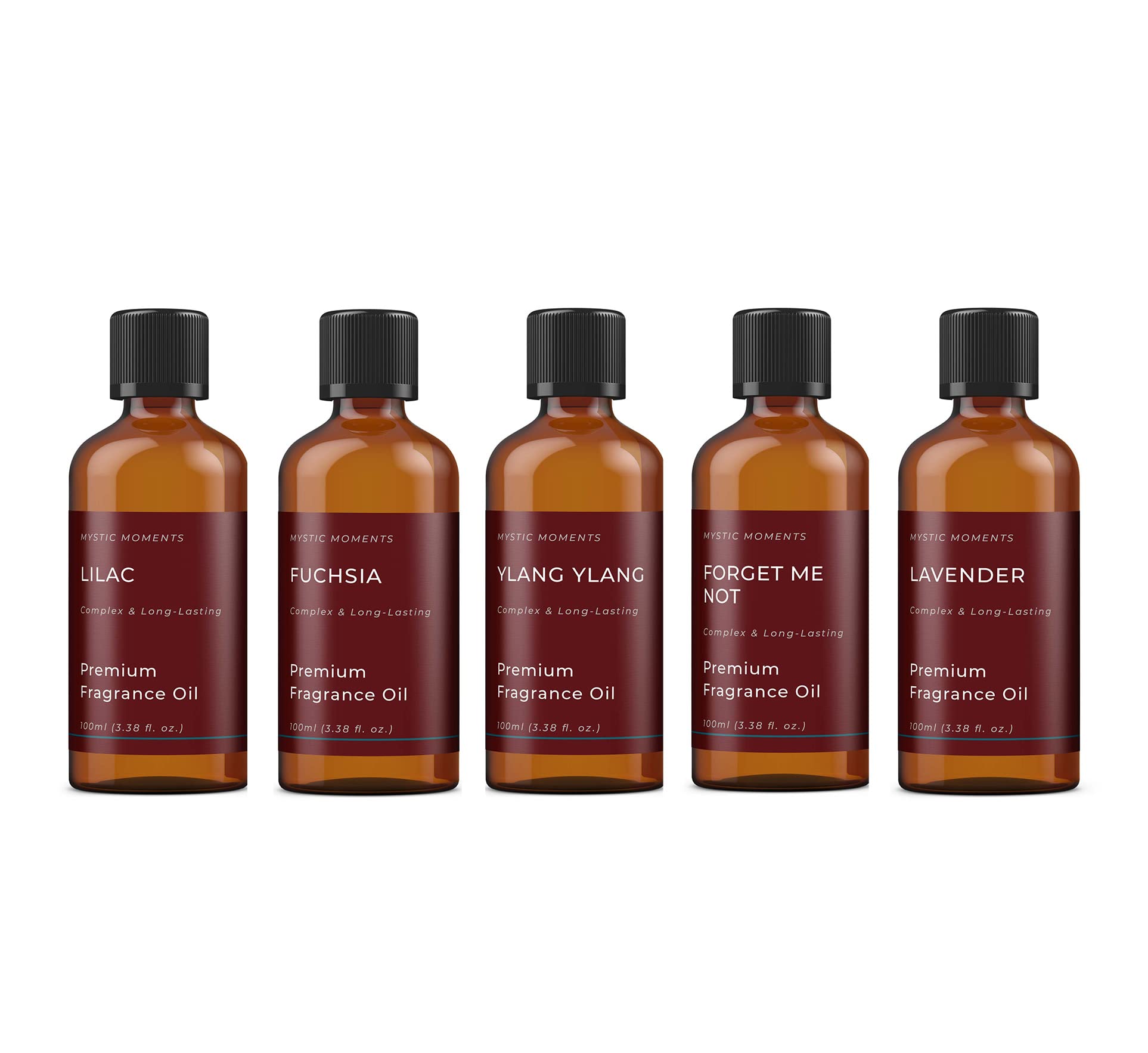 Mystic Moments | Wild Flowers Fragrant Oil Gift Starter Pack | 5 x 100ml Floral Aromatherapy Oils | Forget Me Not, Fuchsia, Lavender, Lilac & Ylang Ylang | Long-Lasting Scents for Soap & Candle Making
