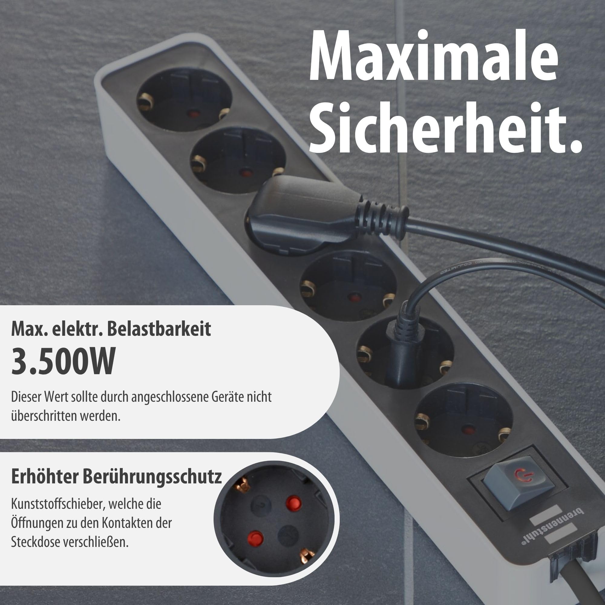 Brennenstuhl Ecolor Steckdosenleiste 6-Fach (Mehrfachsteckdose mit Schalter und 1,5m Kabel) schwarz/weiß 4