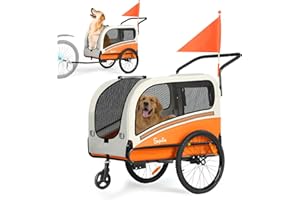 Sepnine Dog Bike Trailer, Supports up to 110 lbs, 2-in-1 Pet Stroller Cart Bicycle Carrier, Easy Folding Cart Frame with Quick Release Wheels, Universal Bicycle Coupler, Non-Slip Floor, Internal Leash